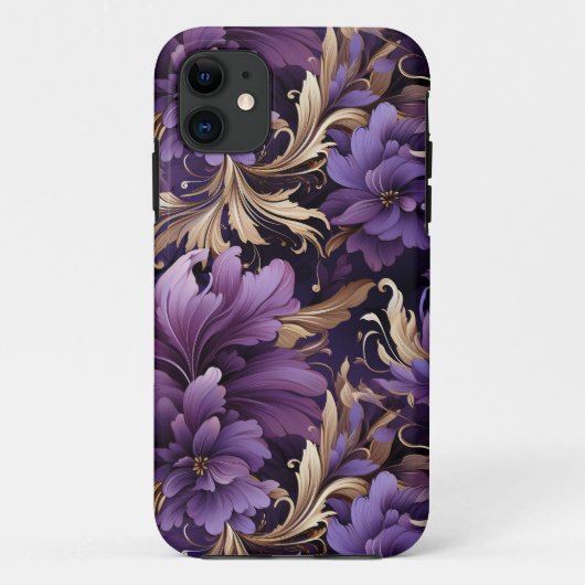 シックなゴールデンとパープルのフローラ Case-Mate iPhoneケース (裏面)