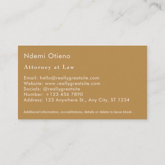 シックなゴールデンとブラックの弁護士の名刺 名刺 (裏面)