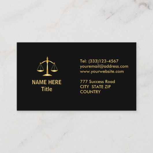 シックなゴールデンとブラックの弁護士 名刺 (正面)