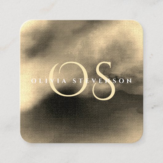 シックなゴールデンウォーターのカラー抽象芸術 モノグラムの スクエア名刺 (正面)