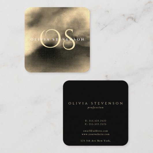 シックなゴールデンウォーターのカラー抽象芸術 モノグラムの スクエア名刺 (正面/裏面)