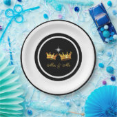 シックなゴールデンクラウンオンブラック&ホワイト結婚ズ ペーパープレート (パーティー)