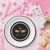 シックなゴールデンクラウンオンブラック&ホワイト結婚ズ ペーパープレート (パーティー)