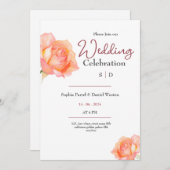 シックなゴールデンピーチ赤面バラ結婚式招待状 招待状 (正面/裏面)