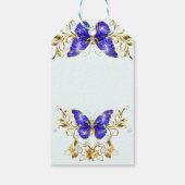 シックなゴールデンフラワーズ&ブルーモノグラムの蝶 ギフトタグ (裏面)