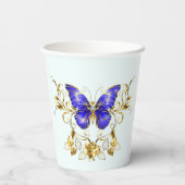 シックなゴールデンフラワーズ&ブルーモノグラムの蝶 紙コップ (裏面)
