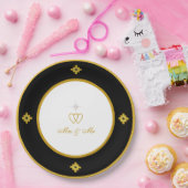 シックなゴールデンブラック&ホワイト結婚ズ ペーパープレート