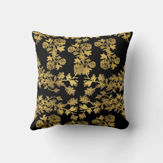シックなゴールデンボタニーフローラガーデンオンブラック クッション (裏面)
