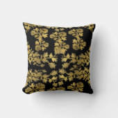 シックなゴールデンボタニーフローラガーデンオンブラック クッション (正面)