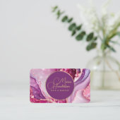 シックなゴールデンロゴスパークリー&パープルアゲートグリッター 名刺 (スタンド正面)