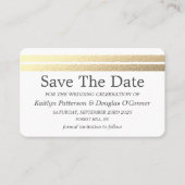 シックなゴールドストライプフォイルの日付カードを保存 名刺 (正面)