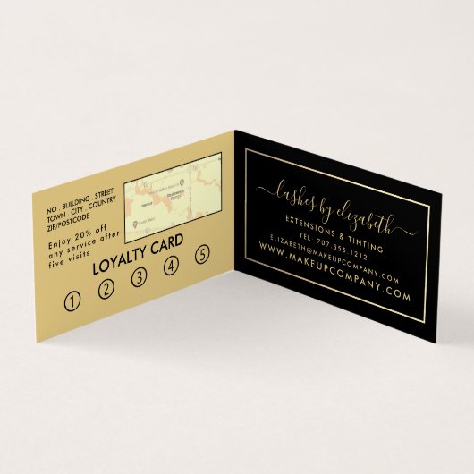 シックなゴールドフォイルの点字美しいメイクアップアーティストロイヤリティ 名刺 (内部)