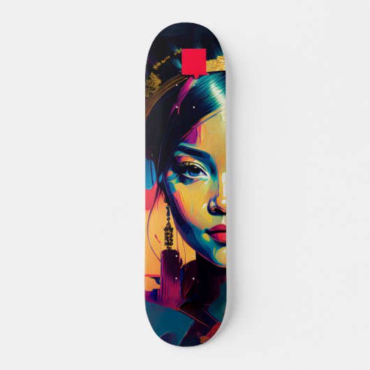 シックなゴールドフォイルカラフルインパストオイルペインティングウィメンズ スケートボード (正面)