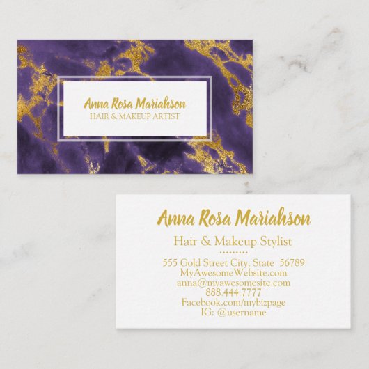 *~*シックなゴールドフォイルパープルマーブルグラ人気があるム 名刺 (正面/裏面)