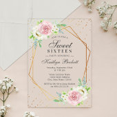 シックなゴールドフォイルフローラスウィート16誕生日 アクリル招待状