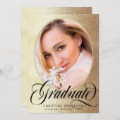 シックなゴールドフォイルブラックスクリプトフォト卒業パーティー 招待状 (正面/裏面)