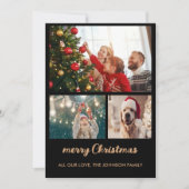 シックなゴールドフォイルブラックフォトコラージクリスマスカー シーズンカード (正面)