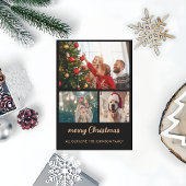 シックなゴールドフォイルブラックフォトコラージクリスマスカー シーズンカード