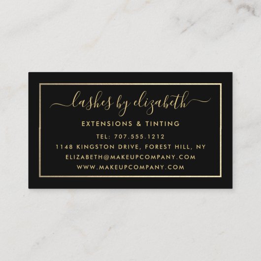 シックなゴールドフォイル美しいメイクアップアーティスト 名刺 (裏面)