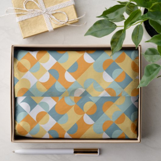 シックなサニーオレンジティール(緑がかった色)ブルーサークル 薄葉紙 (ギフト)