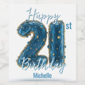 シックなサファイアブルーと金ゴールド21歳の誕生日 ワインラベル (シングルラベル)