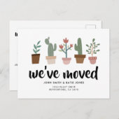 シックなサボテンと植物の新しい家と移動 インビテーションポストカード (正面/裏面)