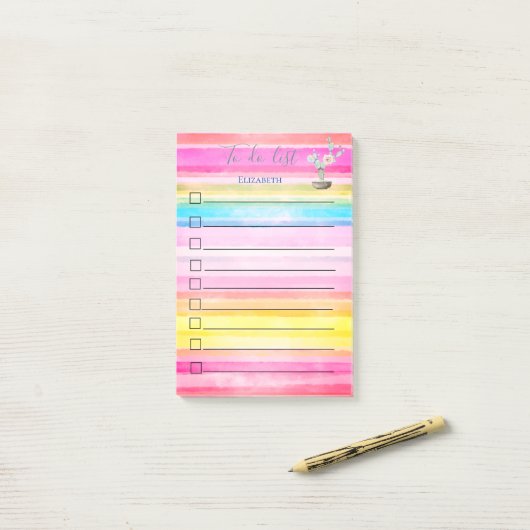 シックなサボテンの水の色のリストを実行する ポストイット (デスク上)