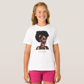 シックなサングラスを持つアフリカ系アメリカ人女性 Tシャツ (正面フル)