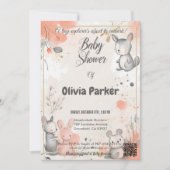 シックなサンゴとグレーの水彩動物の赤ちゃんシャワー 招待状 (正面)