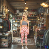 シックなサンゴとホワイトフローラのカスタマイズ可能パターン カプリレギンス