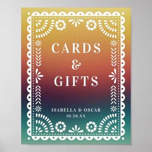 シックなサンセットパペルピカドウェディングレセプションサイン ポスター (正面)