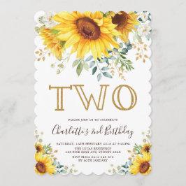 シックなサンフラワーガーデンフローラグリーンリー2nd誕生日 招待状