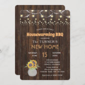 シックなサンフラワーズストリングライト引っ越し祝いパーティーパーティー 招待状 (正面/裏面)