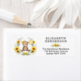 シックなサンフラワーテディベアイエローバルーンアドレス ラベル