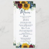 シックなサンフラワーブルガンディネイビーブルー結婚フローラ メニュー (正面/裏面)