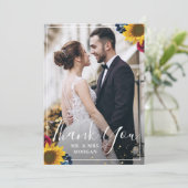 シックなサンフラワーブルゴーニュ海軍ブルーフローラ写真 サンキューカード (スタンド正面)