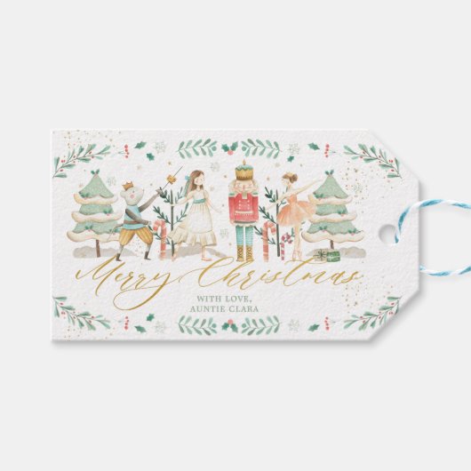 シックなザくるみクラッカーバレエメリークリスマス金ゴールド ギフトタグ (正面(横))