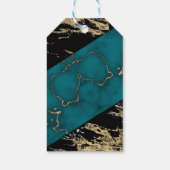 シックなシアン大理石ゴールドフォイル絵を描テクスチャ誕生日 ギフトタグ (裏面)