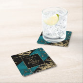 シックなシアン大理石ゴールドフォイル絵を描テクスチャ誕生日 スクエアペーパーコースター (インサイチュ)