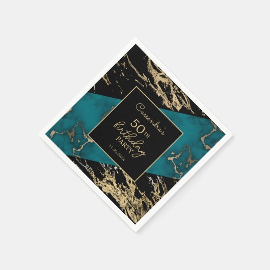 シックなシアン大理石ゴールドフォイル絵を描テクスチャ誕生日 スタンダードカクテルナプキン (角)