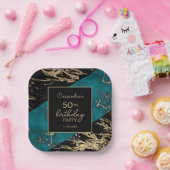 シックなシアン大理石ゴールドフォイル絵を描テクスチャ誕生日 ペーパープレート (パーティー)