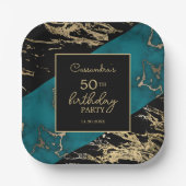 シックなシアン大理石ゴールドフォイル絵を描テクスチャ誕生日 ペーパープレート (正面)