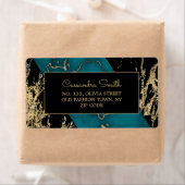 シックなシアン大理石ゴールドフォイル絵を描テクスチャ誕生日 ラベル (インサイチュ)