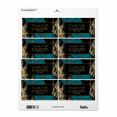 シックなシアン大理石ゴールドフォイル絵を描テクスチャ誕生日 ラベル (フルシート)