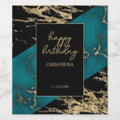 シックなシアン大理石ゴールドフォイル絵を描テクスチャ誕生日 ワインラベル (シングルラベル)