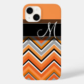 シックなシェブロンパターンブラックグレーオレンジモノグラム Case-Mate iPhoneケース (裏面)