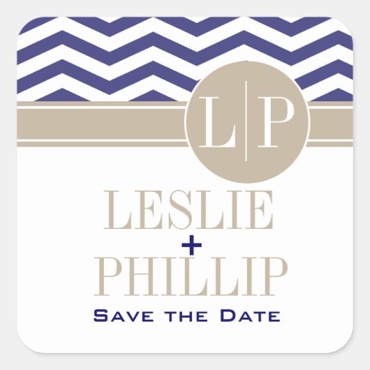 シックなシェブロンモノグラム |ネイビー スクエアシール (正面)