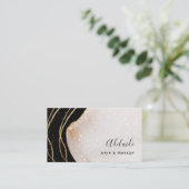 シックなシグネチャースクリプトブラックと金ゴールドアゲートモダン  名刺 (スタンド正面)