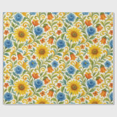 シックなシシカラフルリア離れフローラアートパターン ラッピングペーパー (フラット)