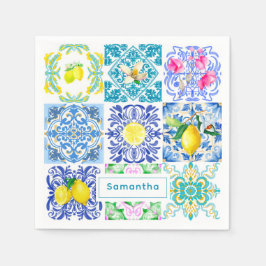 シックなシチリアアズレジョアマルフィ地中海のタイル スタンダードカクテルナプキン